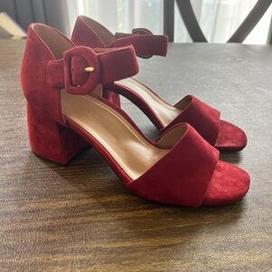 Vionic Chardonnay Red Suede Block Heel Sandals Women's Size 9 NWOB